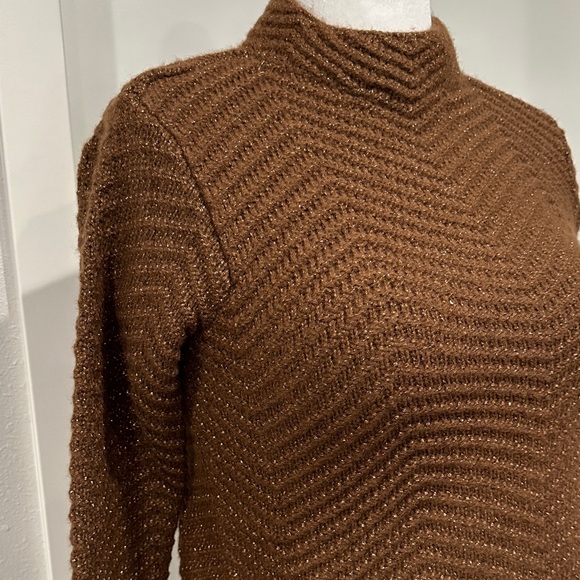 Talbots Wool Blend Mock Turtleneck Sweater • Brown Metallic • Size M - Picture 2 of 6